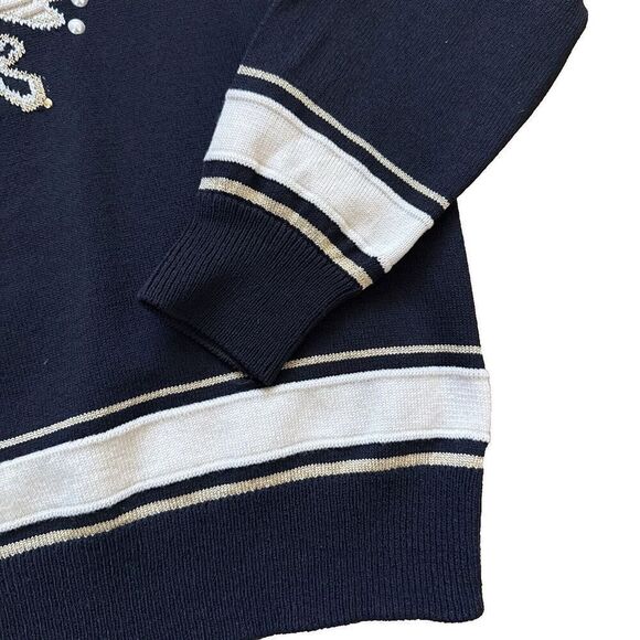 Vtntage St John Collection Marie Gray Knit Star Sweater Holiday Small Navy - Picture 4 of 6